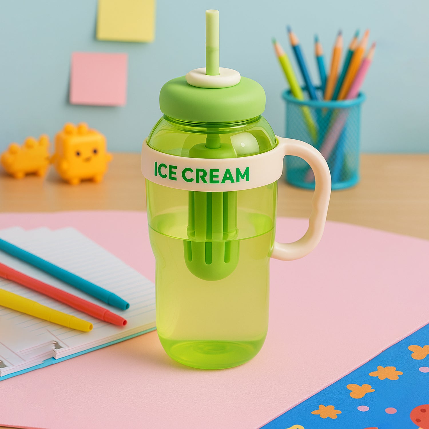 Approx 1300ml Large Capacity Cute Ice Cream Themed Water Bottle With Handle Straw  Fruit Infuser  Leakproof Sipper For Kids  Adults Approx 1300ml Large Capacity Cute Ice Cream Themed Water Bottle With Handle Straw  Fruit Infuser  Leakproof Sipper For Kids  Adults